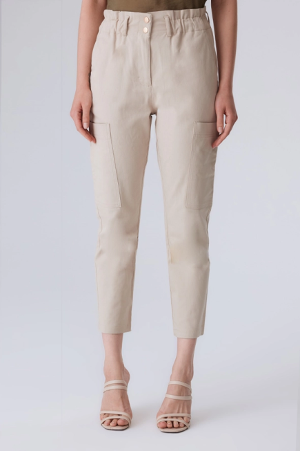 Canvas Pants with Side Pockets - Beige Beige