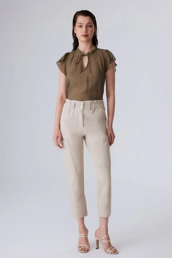 Canvas Pants with Side Pockets - Beige - 2