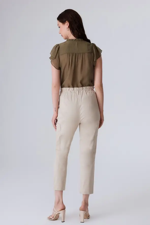 Canvas Pants with Side Pockets - Beige - 5