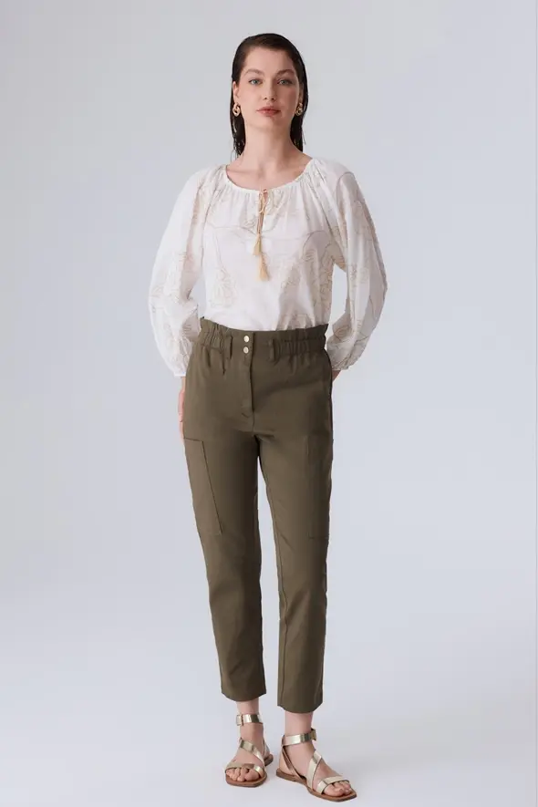 Canvas Pants with Side Pockets - Khaki - 3