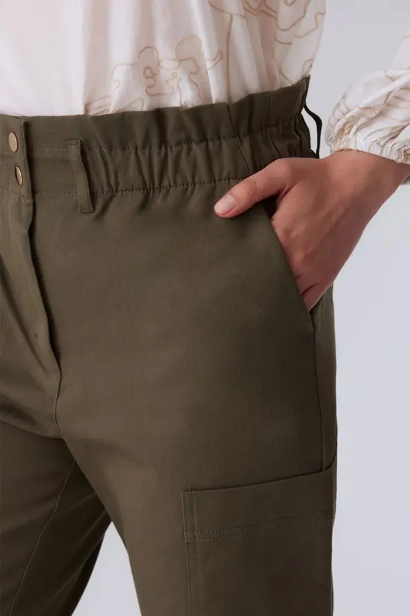 Canvas Pants with Side Pockets - Khaki - 2