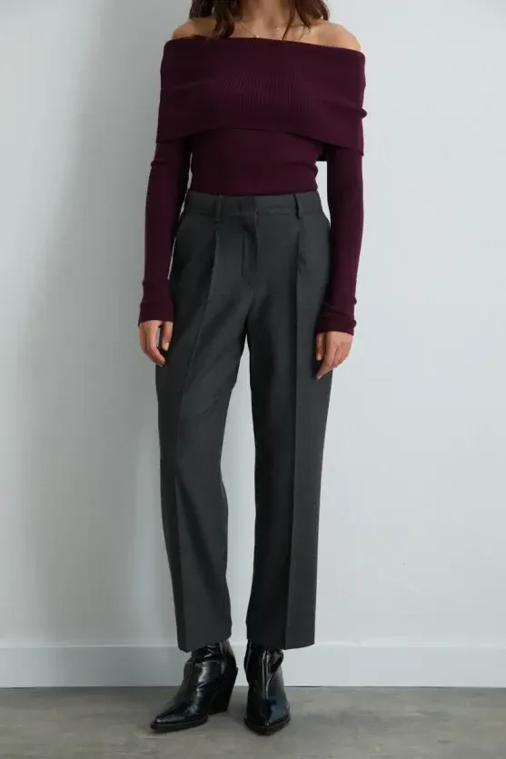 Carrot-Cut Belted Pants - Gray - Gusto