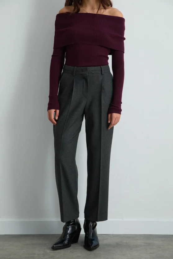 Carrot Cut Belted Pants Gray - Gusto