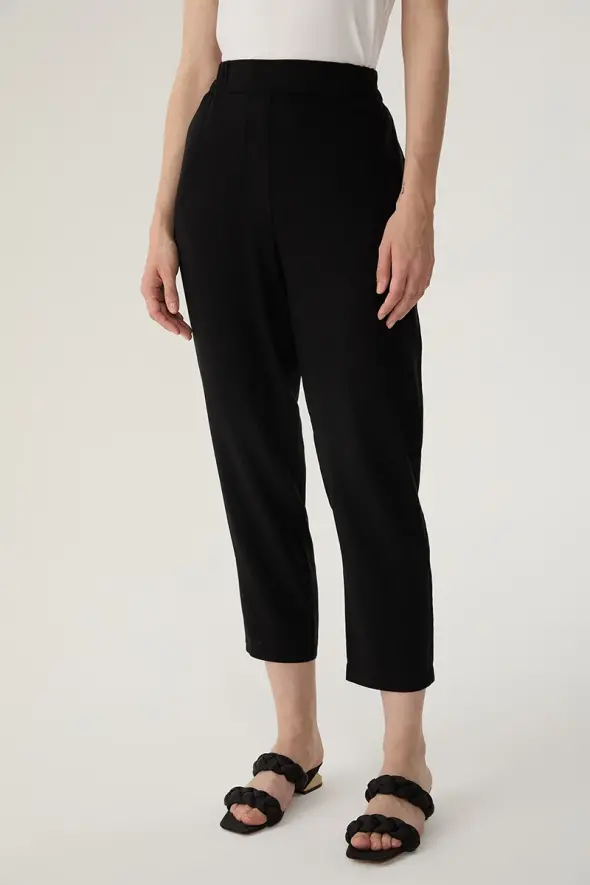 Carrot Linen Pants - Black - 1