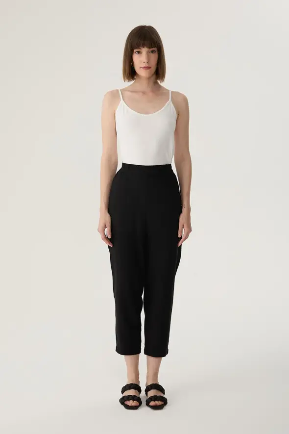 Carrot Linen Pants - Black - 2