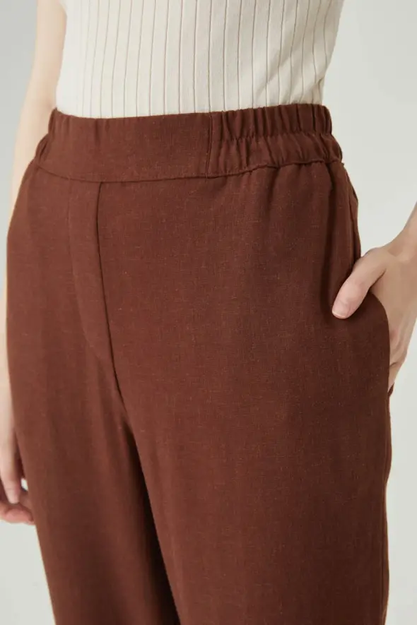 Carrot Linen Pants - Brown - 3