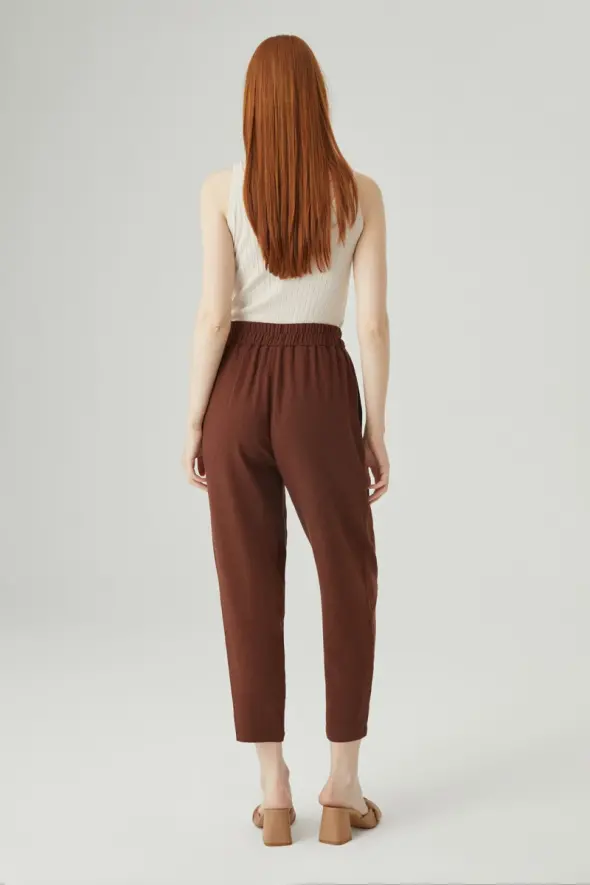 Carrot Linen Pants - Brown - 4