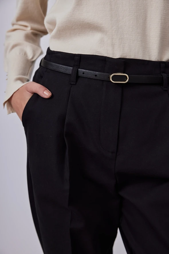 Carrot Pants with Belted Waist -Black - 4