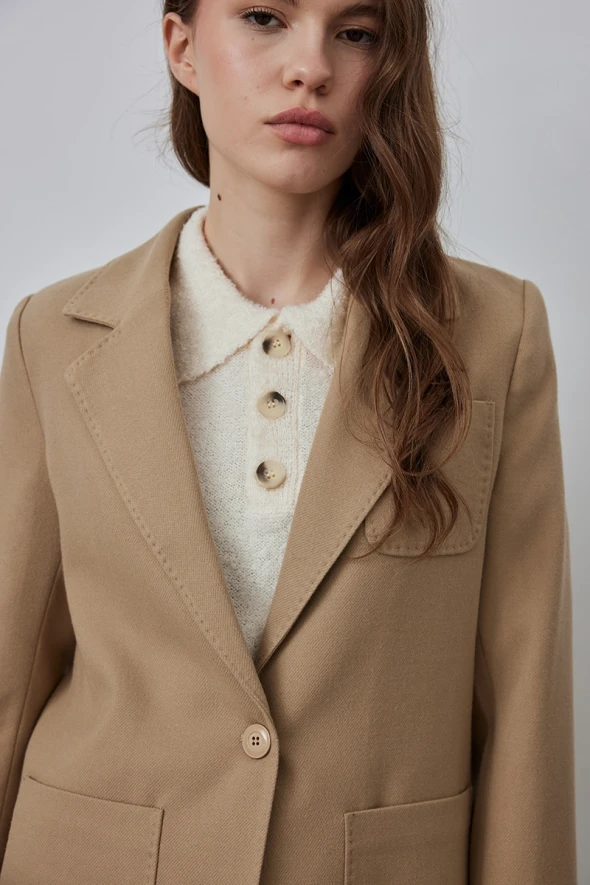 Cashmere Blazer Jacket - Beige - 4