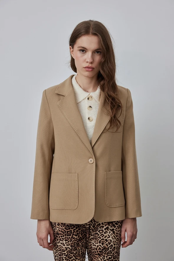 Cashmere Blazer Jacket - Beige - 3