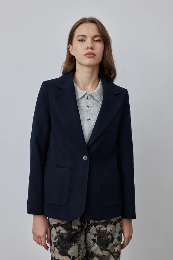 Cashmere Blazer Jacket - Navy Blue - 1