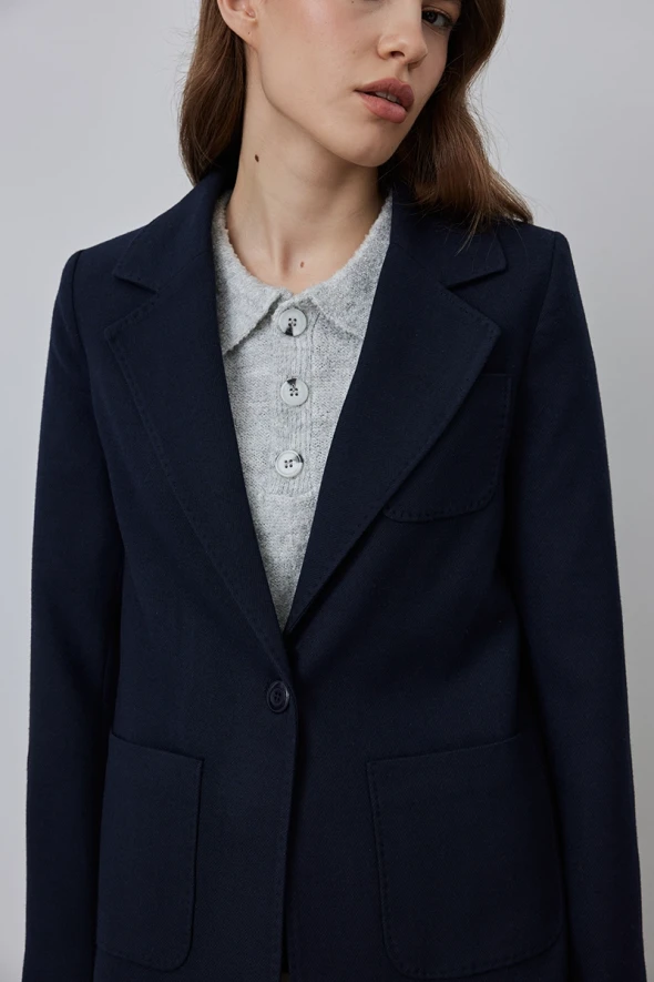 Cashmere Blazer Jacket - Navy Blue - 3