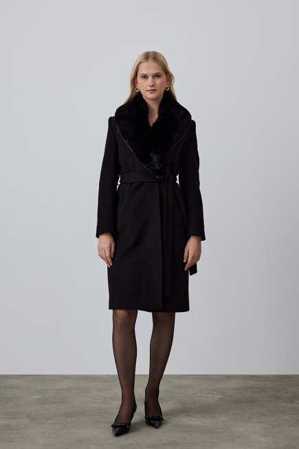 Black dress coat with fur collar online