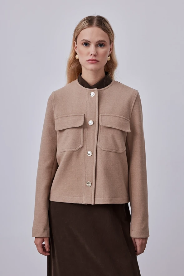 Cashmere Jacket with Pocket - Beige - 1