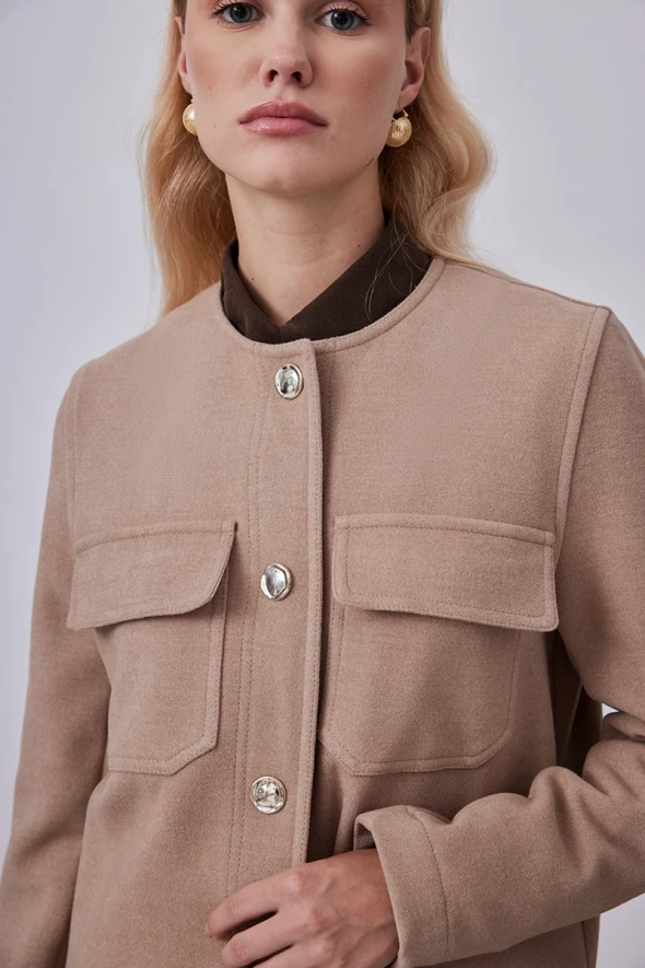 Cashmere Jacket with Pocket - Beige - 5