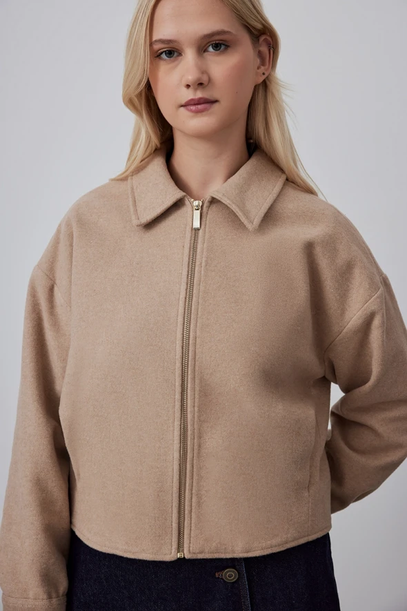 Cashmere Jacket with Zippered - Beige - 4