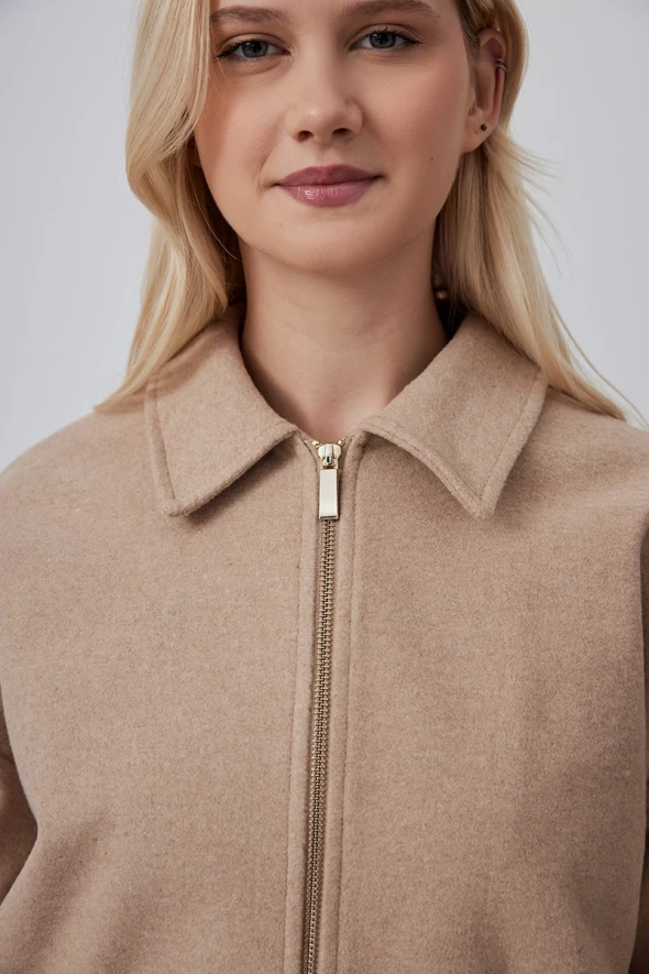 Cashmere Jacket with Zippered - Beige - 5