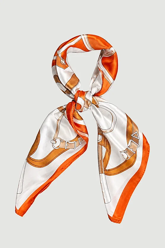 Chain and Belt Print Scarf - Orange - 1