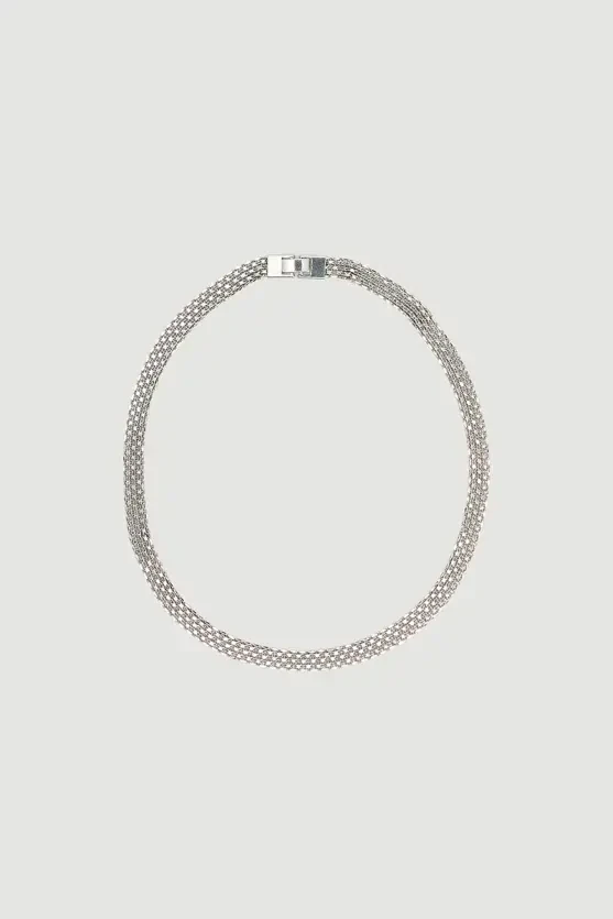 Chain Necklace with Knitted Look - Silver - 2