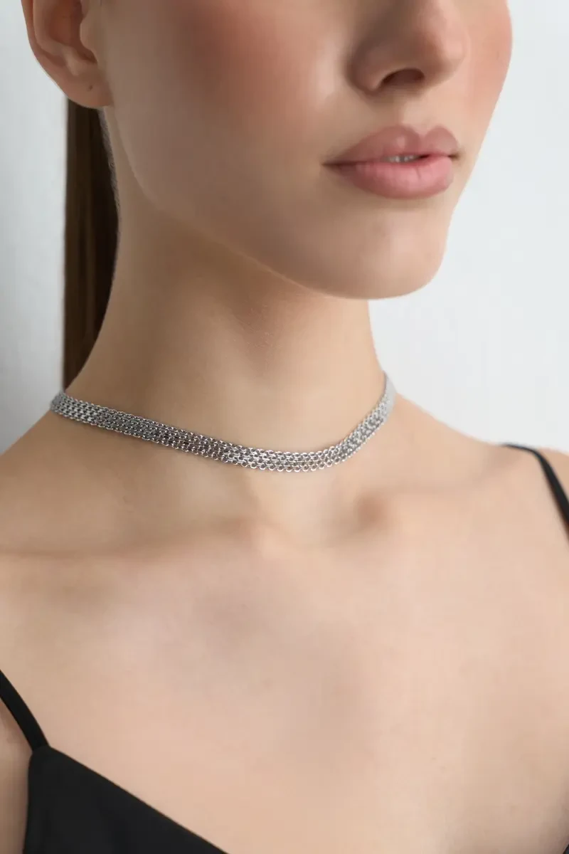 Chain Necklace with Knitted Look - Silver Silver