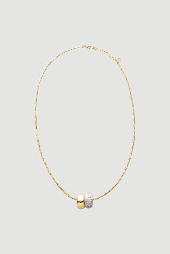 Chain Pendant Hoop Zircon Necklace - Gold - 1