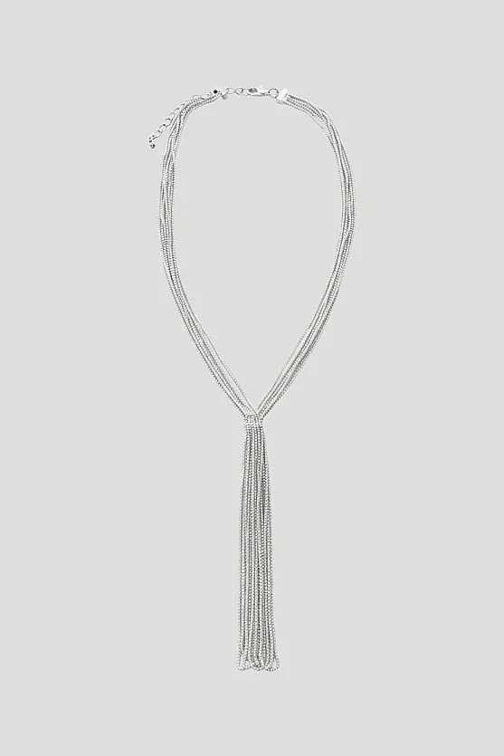 Chain Tassel Necklace - Silver - 1