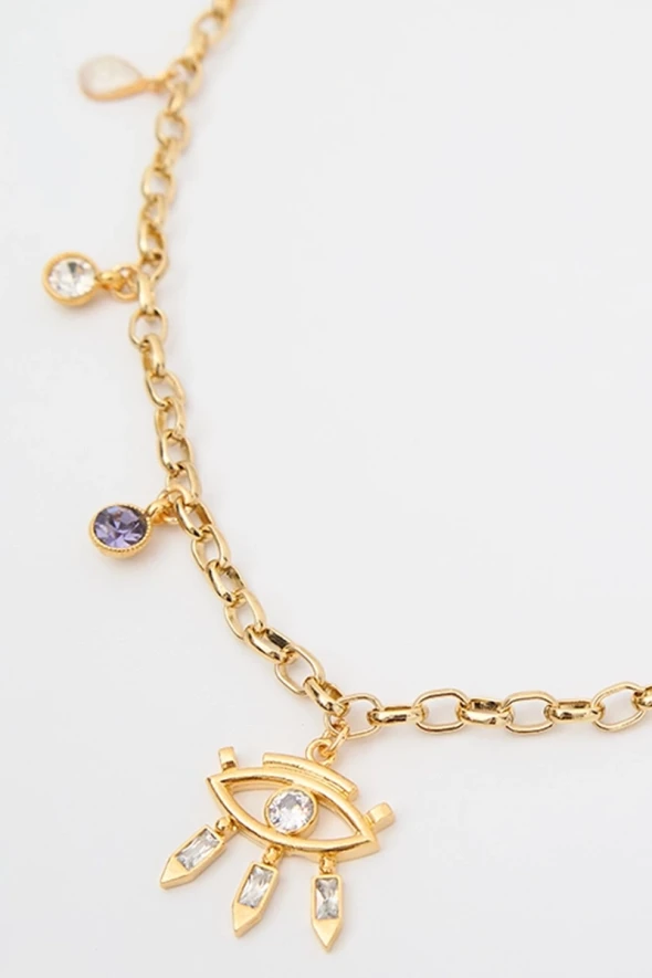 Charm Necklace with Eye Figures - Gold - 2