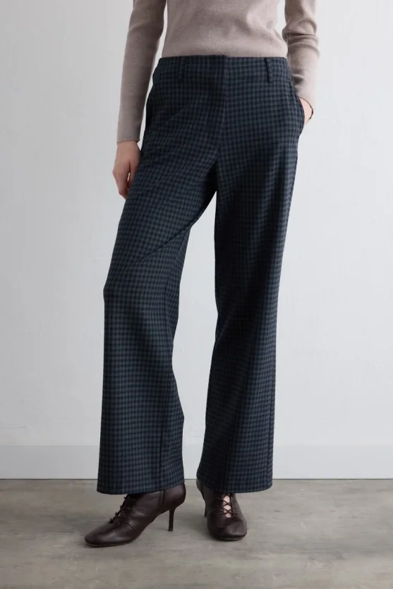 Checked Straight-Leg Pants - Navy - 2