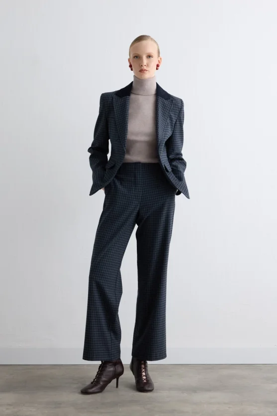 Checked Straight Leg Pants Navy - Gusto