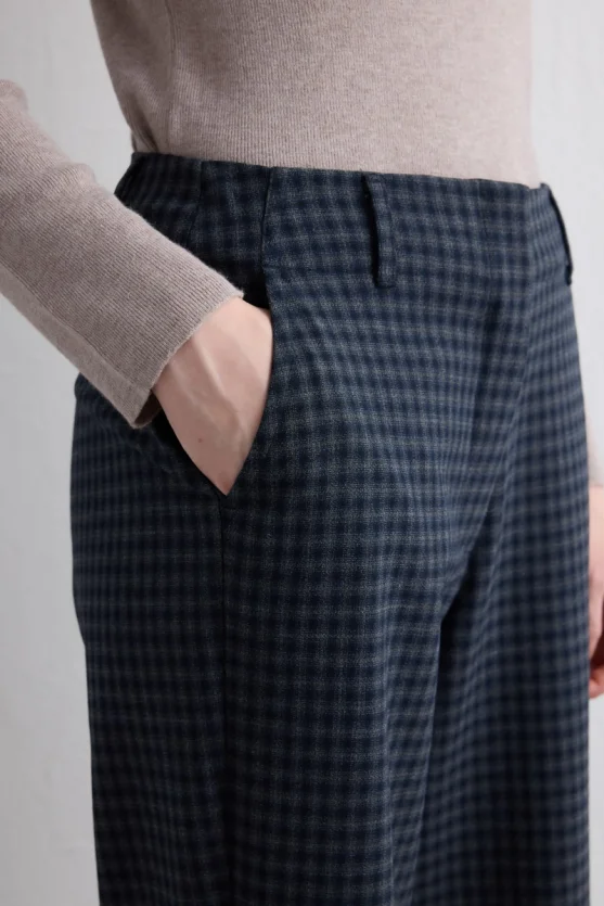 Checked Straight Leg Pants Navy - Gusto