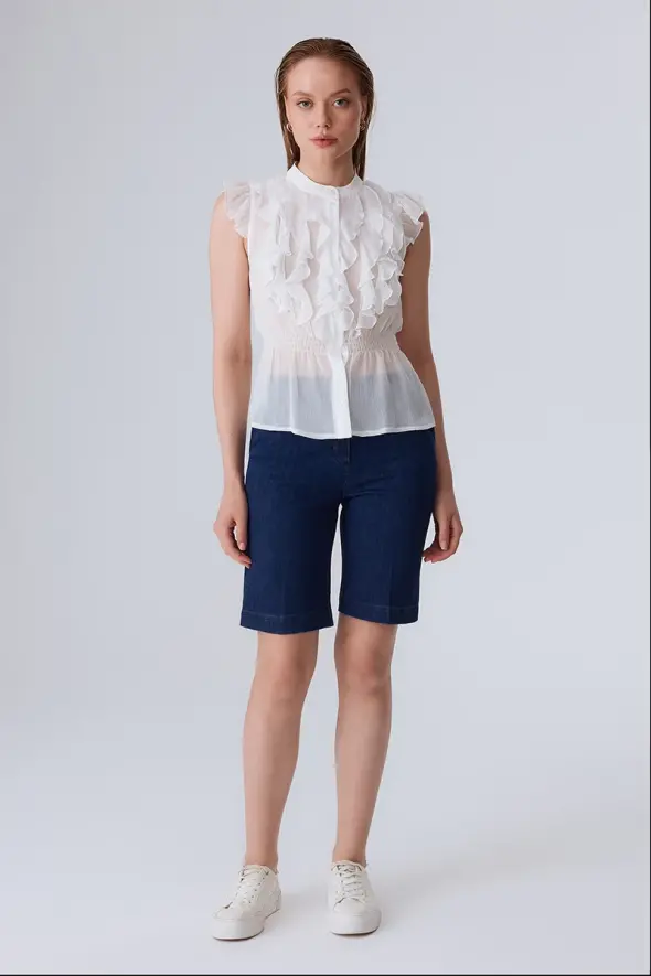 Chiffon Blouse with Elastic Waistband - White - 2