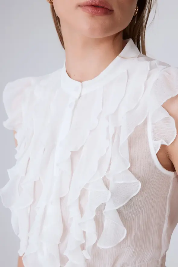 Chiffon Blouse with Elastic Waistband - White - 7