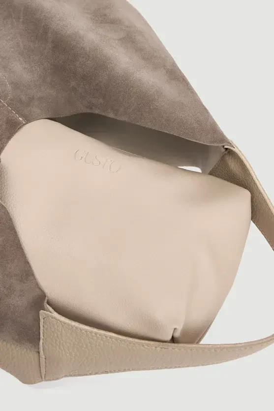 Chunky Suede Tote Bag - Beige - Gusto