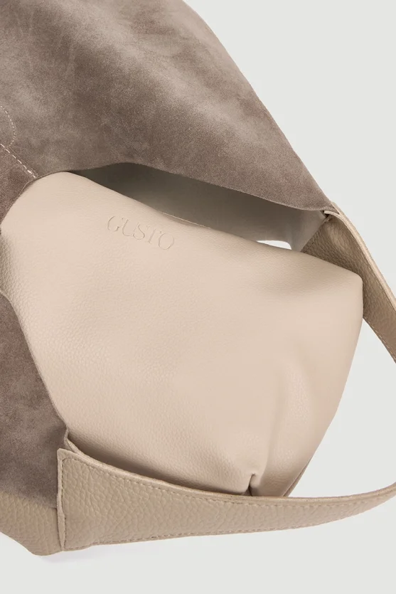 Chunky Suede Tote Bag Beige - Gusto
