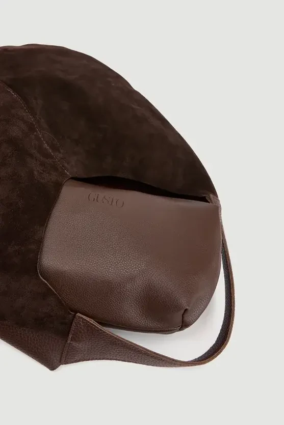 Chunky Suede Tote Bag - Brown - Gusto