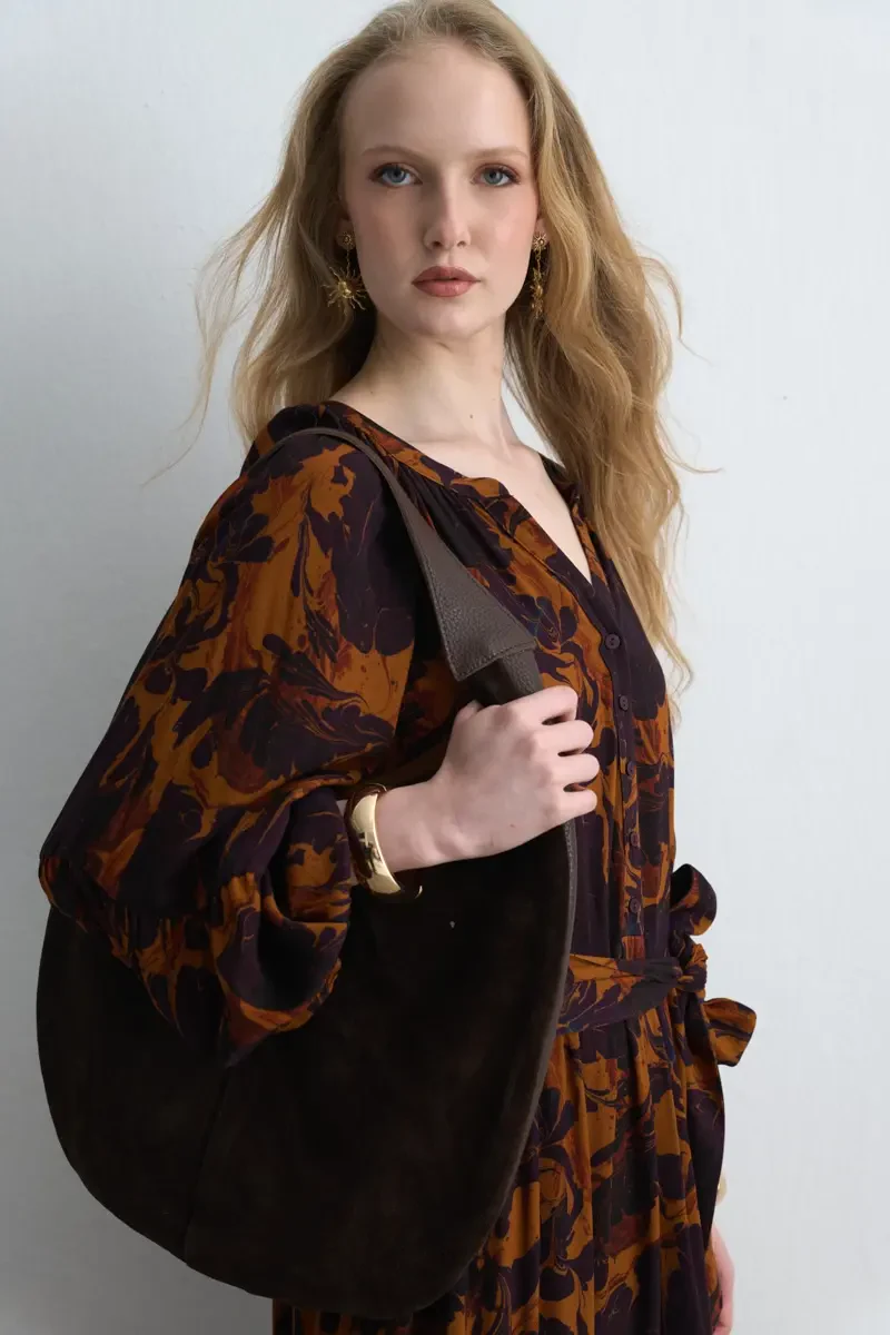 Chunky Suede Tote Bag - Brown - Gusto