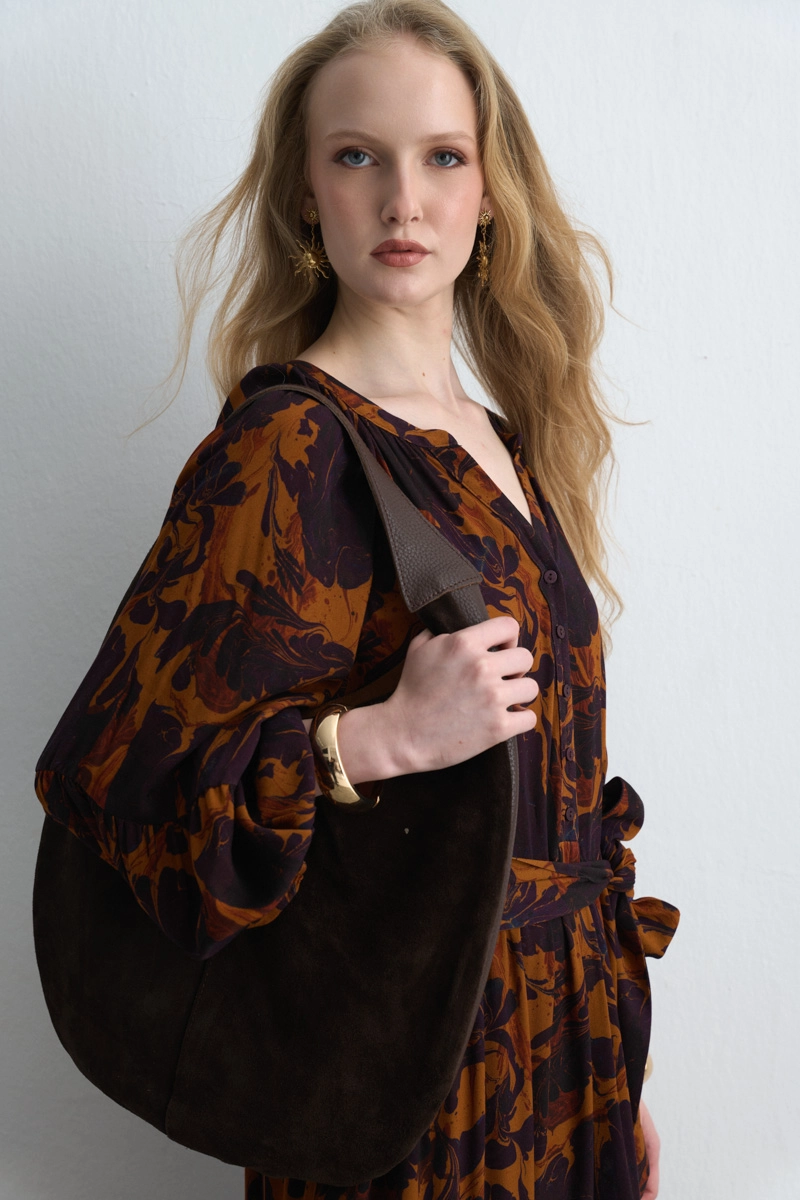 Chunky Suede Tote Bag Brown - Gusto