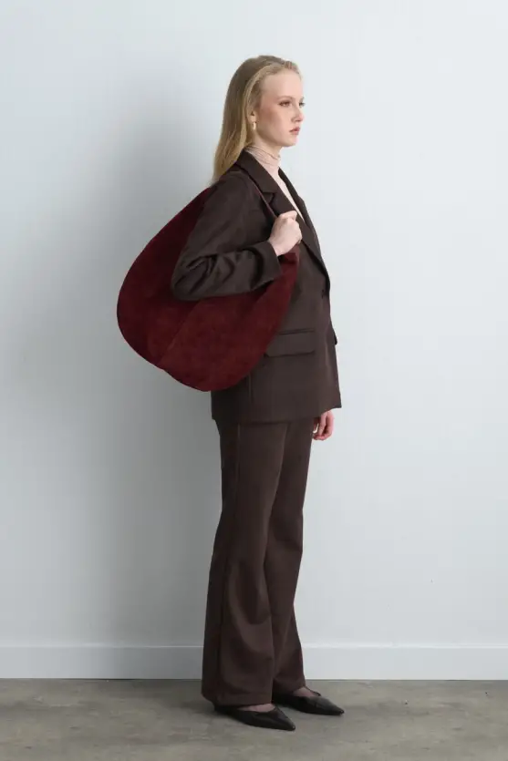 Chunky Suede Tote Bag Burgundy - 4