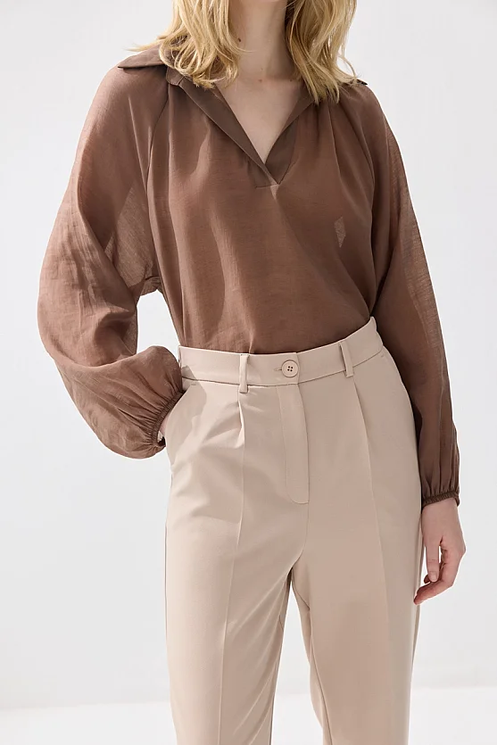 Cigarette Pants with Elastic Back Waist - Beige - Gusto