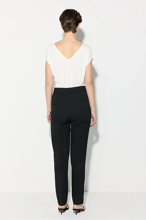 Cigarette Pants with Elastic Back Waist - Black - Gusto