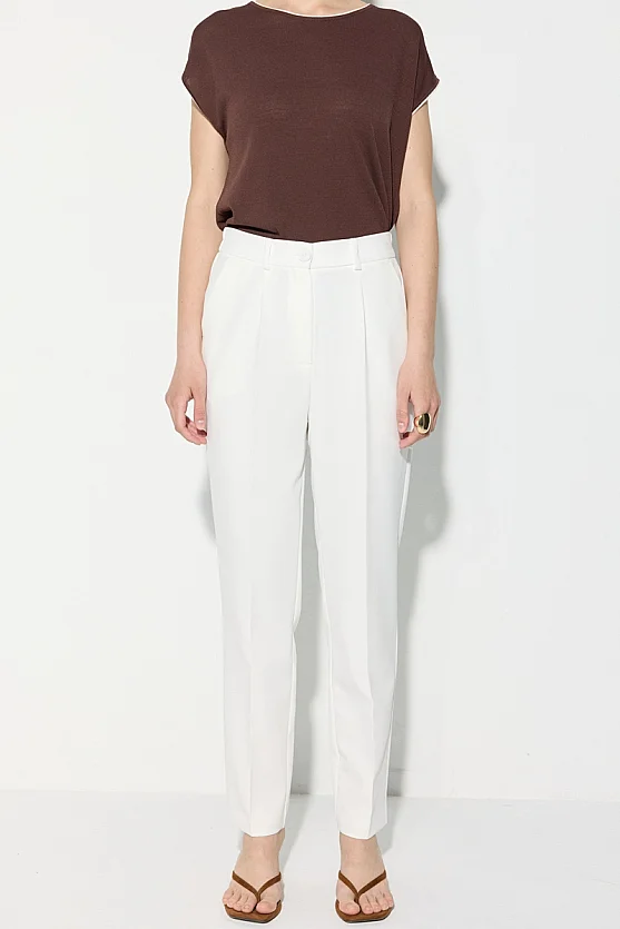 Cigarette Pants with Elastic Back Waist - White - Gusto