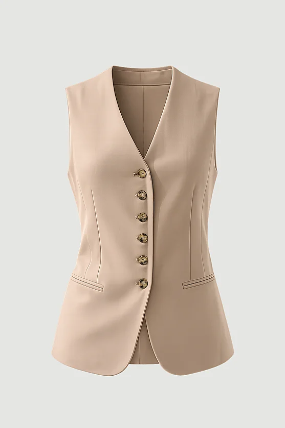 Classic Buttoned Vest - Beige - 7