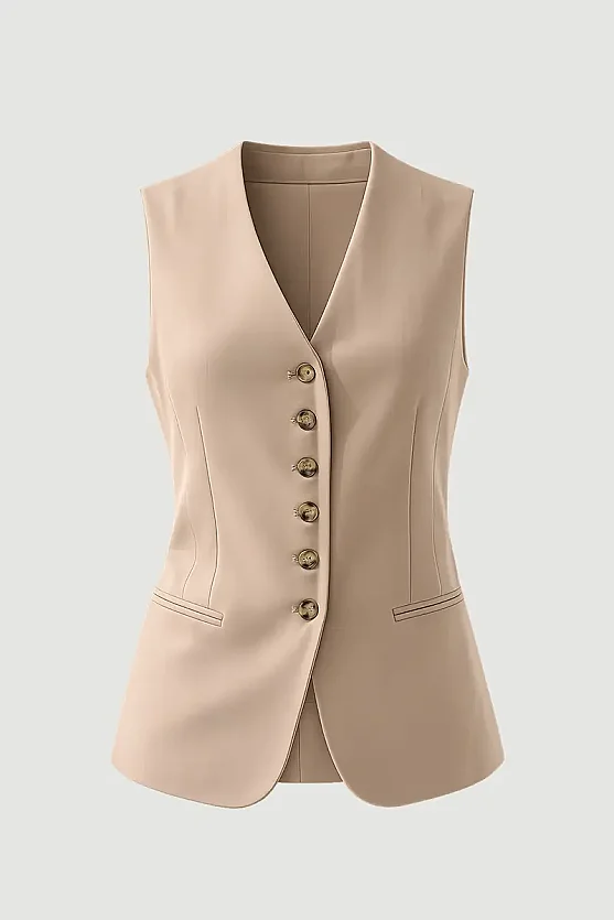 Classic Buttoned Vest - Beige - 7