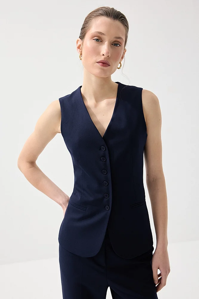 Classic Buttoned Vest - Navy Blue