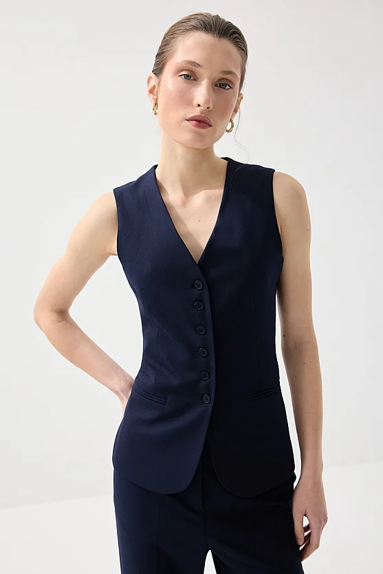 Classic Buttoned Vest - Navy Blue - 1