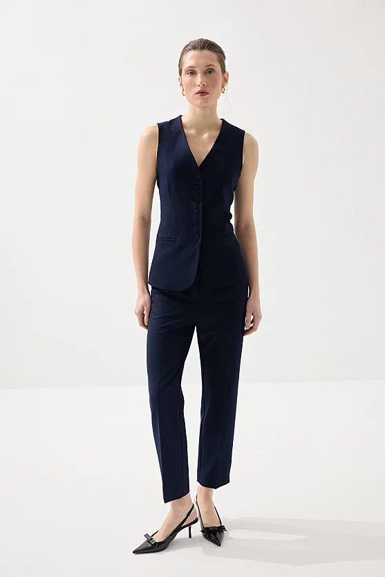 Classic Buttoned Vest - Navy Blue - 2