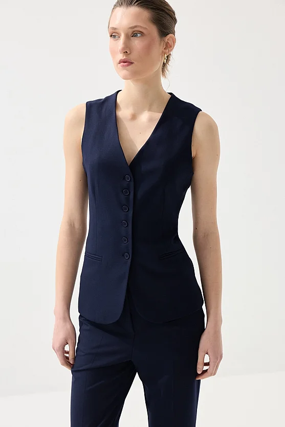 Classic Buttoned Vest - Navy Blue - Gusto