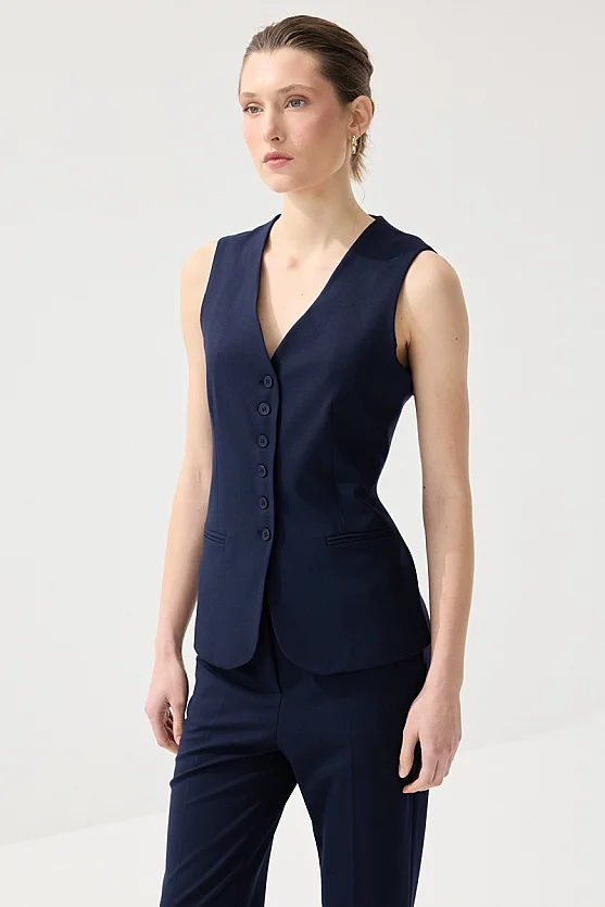 Classic Buttoned Vest - Navy Blue - 4