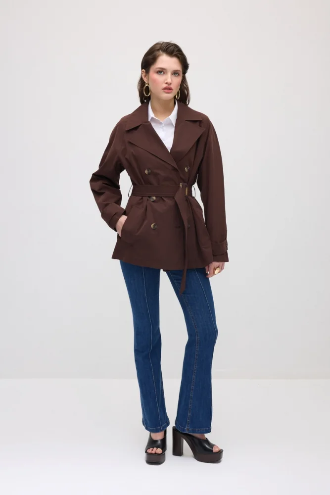 Classic Cotton Trench Coat - Brown Brown