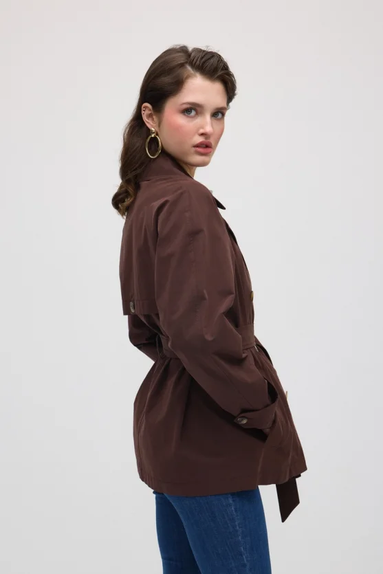 Classic Cotton Trench Coat - Brown - 3